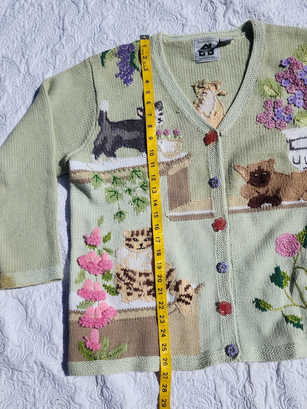 Storybook Knits V-Neck Cardigan Garden Cats Motif size 1X - Picture 14 of 16